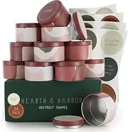 Hearth & Harbor Tin Candle Jars for Making Candles - DIY Candle Containers with Lids - Metal Candle Jars - Bulk Tins Storage for Candle (24, Abstract Shapes)