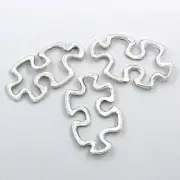 BULK 35 Puzzle Piece Charms Antique Silver Tone 2 Sided - SC2385