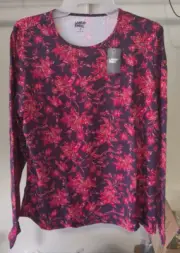 NWT Lands' End Women Long Sleve UPF50 Rashguard Blk/Red Jacobean XS-XL $60 4C715