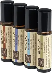 Pre-Diluted Essential Oil Roll-On Value Set made with Pure Essential Oils and Coconut Oil (Lavender, Patchouli, Peppermint and Tea Tree) by Fabulous Frannie
