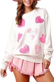 [Yiulangde] Women Cute Glitter Holiday Letter Sweaters Sparkle Sequin Long Sleeve Tops Casual Round Neck Pullover Sweatshirts
