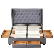 Design Square Modern Fabric Bed Frame W/ 4-Drawers Storage Queen Size - Dark Grey