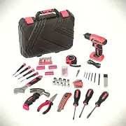 Pink Home Tool Set with 8V Cordless Drill and Portable Case 146-Piece Tool Kit