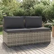 2-Seater Garden Sofa with Cushions, Grey Poly Rattan Outdoor Furniture Bench for Patio, Weather Resistant