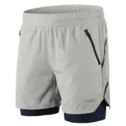 Men 2 in 1 Running Shorts Quick Drying Breathable Active Training Exercise E6Y8