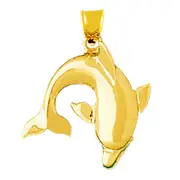 14K Gold 26MM Jumping Dolphin Pendant