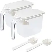 Marna R209W Condiment Pot with Spoon (Set of 2, White, Condiment Container with Gasket and Moisture Prevention, Salt, Sugar Container (Good Lock Container)