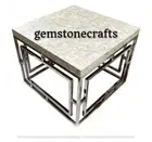 White Marble Coffee Table Top, Mother Of Pearl Gemstone Home Decor Table 24"x24"