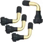 Motorcycle Tire Stems, Dust Caps, 90 Degree Angled Clicket Adaptor | Clique Stems with Rubber Base, Brass Control Stem Bent, Replacement for Scooter Motorcycle Tire Rims, 4
