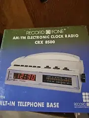 Vintage Record O Fone Am/Fm Electronic Clock Radio With Built In Telephone Base