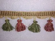 6 yards TASSEL FRINGE 3"-RED/GREEN/GOLD -Upholstery Drapery Curtain Fabric Trim