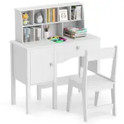 Babyjoy Kids Study Desk & Chair Set Wooden Craft Table w/Storage Cabinet Computer Workstation White
