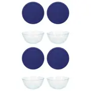 Pyrex 7403 10 Cup Sculpted Glass Mixing Bowl and 7403-PC Navy Blue Lid (4-Pack)