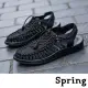 【SPRING】時尚縷空復古彈力繩編織造型休閒涼鞋-男鞋(黑)