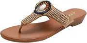 [XUEMML] Women's PU Rhinestones Sandals For Women Dress Flip Flops Slides Party Bride Shoes，sandals Women Casual Walking Open Toe Slippers (Color : Beige, Size : EU39)