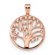 Sterling Silver Rose-tone Created White Sapphire Tree of Life Pendant QP4905