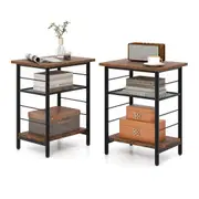 Costway 3-Tier End Table Set of 2 Side Table w/Storage Shelves Industrial Bedside Table