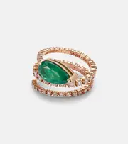 [Shay Jewelry] Shay Jewelry Teardrop Spiral 18kt gold ring with white diamonds and emeralds P multicoloured
