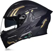 Motorbike Helmet with Bluetooth Module, Flip Up Full Face Integrated Helmet, DOT/ECE Approved, with Dual Speaker and Microphone, for Adults Men Women G,XXL=63-64CM