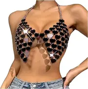 [Generic] Sequin Backless Crop Tops for Women Shiny Sequins Halter Bra Top Backless Chest Chain Tank Top Carnival Rave Outfits