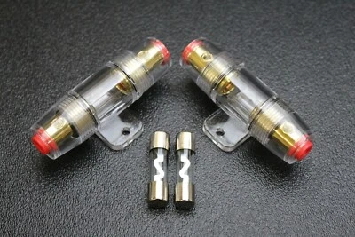 (2) AGU FUSE HOLDER W/ (2) 60 AMP 4 6 8 10 GAUGE IN LINE GLASS AWG WIRE NICKEL