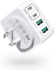 40W USB C Charger,4 Ports USB Wall Charger with Dual PD3.0 USB-C and QC3.0 USB-A,Fast Charging Wall Charger AU Plug Compatible with iPhone 16 15 14 Pro Max,iPad,Samsung S25/S24/S23,Google Pixel,etc