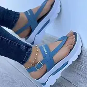[HHZYT] Wedge Sandals for Women Fashion Flip Flops Ankle Strap Sports Sandals Casual Open Toe Summer Platform Shoes Sandal Comfortable Thong Walking Shoes,Blue,US10/EU41
