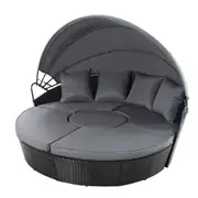 Outdoor Sofa Patio Wicker Garden Rattan Bed Lounge Set - Black