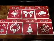 7 New Christmas Fabric Stencils-Tree,Wreath,Bow,Santa Hat,Ornaments,Star,Snowfla