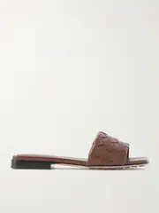 [Bottega Veneta] Bottega Veneta - Riva Intrecciato Leather Slides - Brown - EU 39.5 EU 39.5 Brown