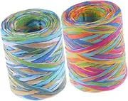 Hohopeti 2Rolls Raffia Ribbon for Present Wrapping Durable Craft String Ribbons for DIY Vibrant Present Wrap Supplies for Presents and Bow Making