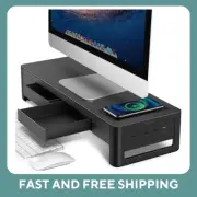 NEW 3 In 1 Monitor Stand Riser with 2 Storage Drawers,1 Wireless Charging Module
