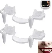 Vampire Fangs,Retractable Vampire Fangs 2 Pieces Telescopic Teeth Fangs Braces Fake Dentures with Halloween Party Fangs