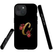 For iPhone 15 Plus Case, Shielding Cover, Embellished Letter C