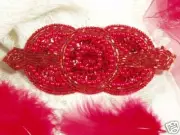 0369 ~ RED TRIPLE CIRCLE BEADED SEQUIN APPLIQUE 5.5"