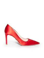 Red Pointed Toe Satin Pumps