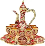 Personalised Beer Mugs Tankards,Beer Mugs,Beer Steins,Sake Cup Set Vintage Turkish Coffee Pot Set Model with 6 Cups, Tray Teapot Medium Tea Sets Wine Glass Jug Set Metal Flagon Set (Color : Red)