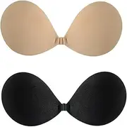 [LDDCVRYAZ] 2 Pairs Invisible Backless Strapless Bras, Sticky Boobs for Women Push Up, Adhesive Bra with Nipple Covers/927(Medium)