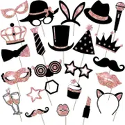 Birthday Props and Signs, Rose Gold Birthday Party Selfie Props Kit with Sticks for Girls Women