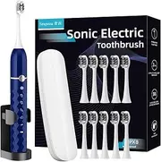 Electric Toothbrush Set with 10 Brush Heads + Travel Case, IPX8 Waterproof, 2-Minute Timer, 42,000 VPM Sonic Vibrations, 5 Cleaning Modes, 30-Day Battery Life,The First Choice for Gift Giving