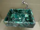 "Luxury Green Agate Stone Sink – Handmade Mosaic Art Washbasin for Kitchen Deco"
