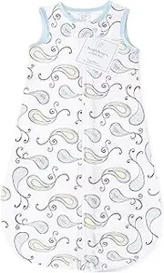SwaddleDesigns Cotton Sleeping Sack with 2-way Zipper, Made in the USA, Premium Cotton Flannel, Pastel Blue Paisley, 0-6MO
