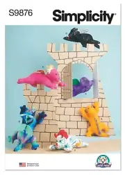 SIMPLICITY SEWING PATTERN 9876 STUFFED 3 PIECE PLUSH DINOSAUR & DRAGON SOFT TOYS