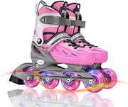 Kids Adjustable Hard Shell Inline Skates with Light up Wheels, Fun Roller Blades for Boys， Girls，Youth and Beginners