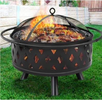 32" Fire Pit BBQ Grill Smoker 2in1 Portable Outdoor Fireplace Patio Heater Pits