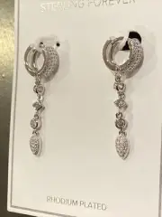 Sterling Forever Malik Drop Rhodium Plated Hoop Earrings