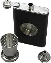 BlueDot Trading Leather and Stainless Steel 8 oz Liquor Flask with Built in Collapsible 2 oz Stainless Steel Shot Glass and Funnel - 1 2 3 or 4-Pack (1)