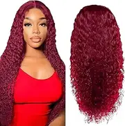 Lace Front Wig 24in Natural Breathable Middle Part Synthetic Long Wavy Wig for Daily, Cosplay, Makeup, Photography, Wine Red, Lace Front, Long Wavy