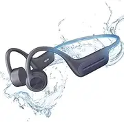 IPX8 Bone Conduction Headphones for Swimming,64GB Waterproof 6.0 Wireless Headphones | 12H Playtime | Titanium Frame | Noise Cancellation & Safety Lights,Running Cycling,Blue