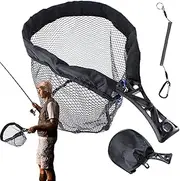 Jiimhte Fishing Landing Net | Fish Catcher Net for Pond,Portable Fishermen Tackle Storage Transportation for Bass Catfish Kayak Fly Trout